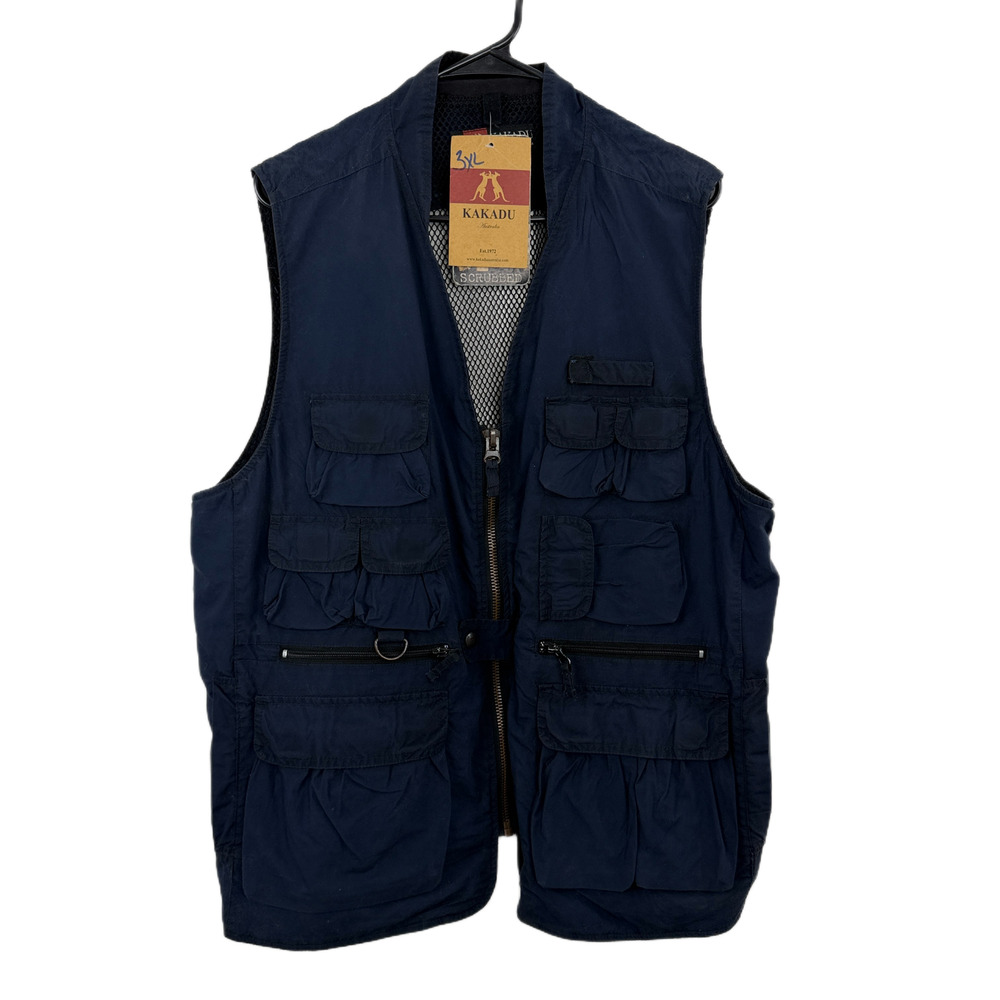 Kakadu Traders Australia Vest Mens 3XL Navy Blue Oilskin Scrubbed Fish Outdoor